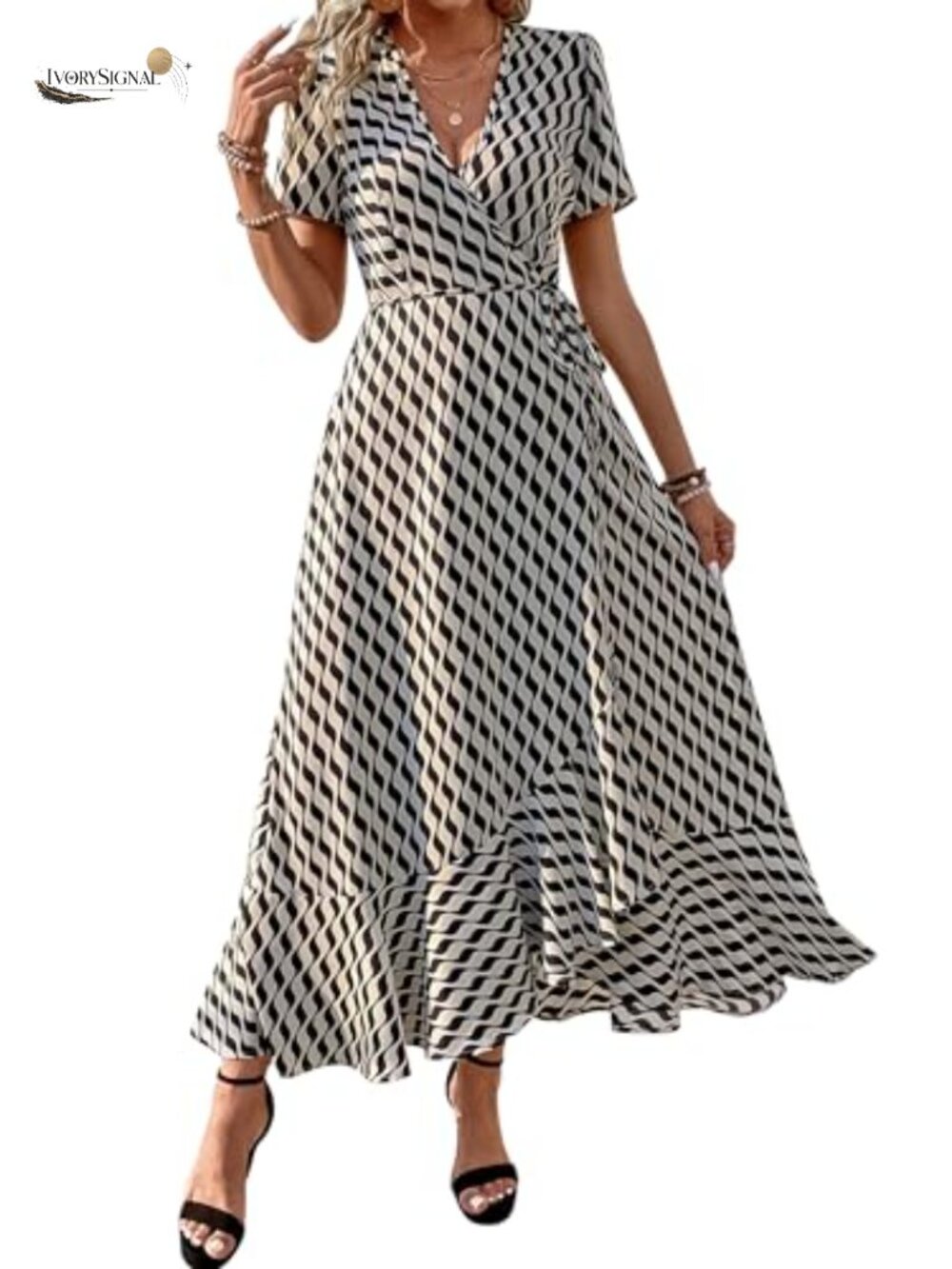 Boho Floral Wrap V Neck Maxi Dress Short Sleeve High Split Ruffle